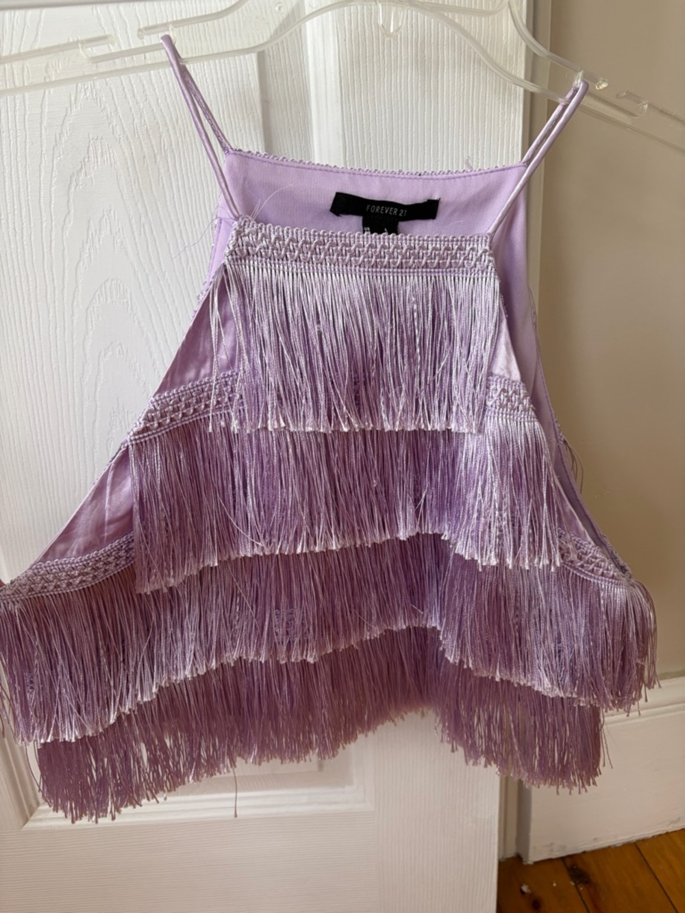 Lavender Fringe Crop Top Halter Neck